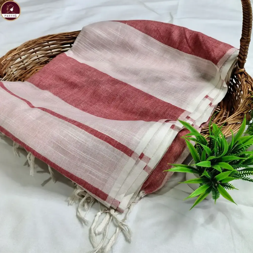 Red Khadi Cotton with unstitched Blouse piece