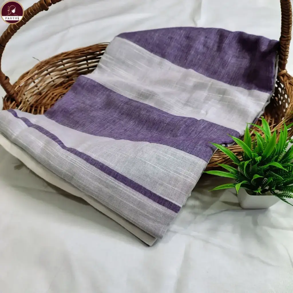 Purple Khadi Cotton with Unstitched Blouse Piece