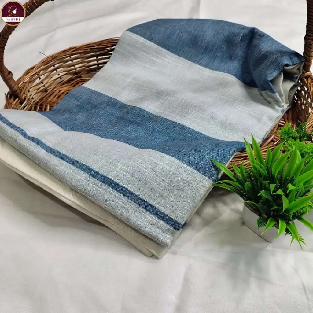 Blue Khadi Cotton with Unstitched Blouse Piece