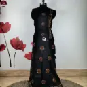 Black Cotton Kantha Stitch Mirror Work Co-ord Set for Women (Top & Wrapper Skirt, With Sleeves Attached)