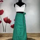 Green Pure Cotton Wrap Skirt with Kantha Stitch-Comfortable Tie Up Skirt for Women