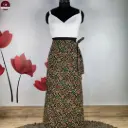 Black Pure Cotton Abstract Printed Long Wrap Skirt for Women- Adjustable Tie Up Waist