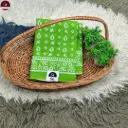 Pure Cotton Hand Block Print Saree – Parrot Green Floral Motif with White Designer Border 