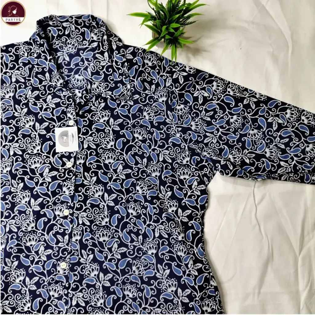 Handcrafted Indigo Block Print Shirt for Women – Cotton Collared Top (Free Size)