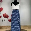 Indigo Cotton Kantha Stitch Printed Wrap Skirt with Tie-Up Waist-Boho Ethnic Long Skirt for Women