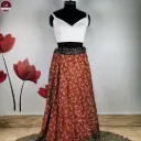 Rust Red Ajrakh Print Pure Cotton Long Flared Skirt for Women – Full Length 45 Inch