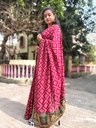 Maroon Badhni Work, Printed Saree with Thin Zari Border, Ready To Wear Saree with Unstitched Blouse  