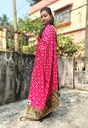 Pink Badhni Work, Printed Saree with Thin Zari Border, Ready To Wear Saree with Unstitched Blouse