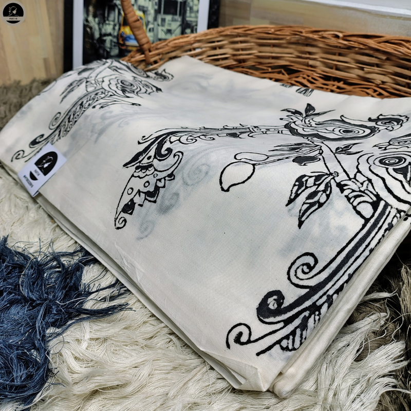 Flower Print, Ready to Wear, Pure Cotton White Saree  with Block Print for Women