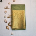 Tissue Silk Saree, Green Colour Body with Red Red Dual Tone, Silver Zari Border for Ocassional Wear, Unstitched Blouse