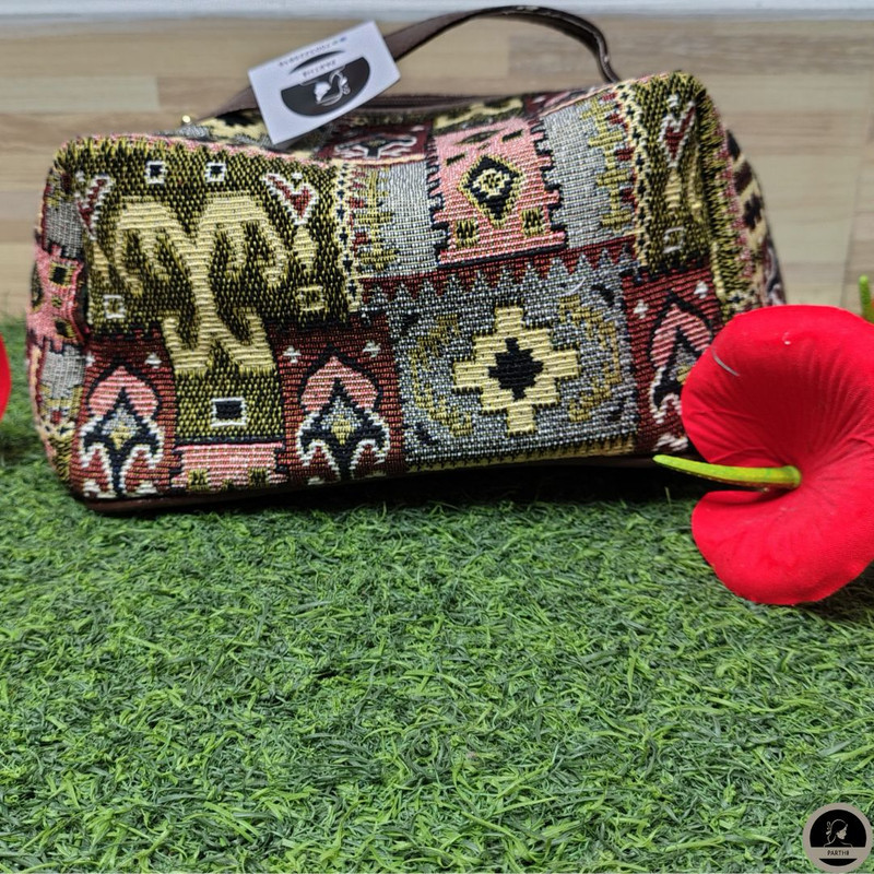 Printed Jute Multi Color Cosmetic Pouch