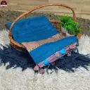 Handwoven Dusty Mauve Body Bapta Silk Saree with Blue Ghicha Pallu & Soft Copper Zari Border – Elegant Light Body Weave