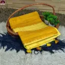 Handwoven Bright Sunshine Yellow Body Bapta Silk Saree with Golden Yellow Ghicha Pallu & Soft Copper Zari Border – Elegant Light Body Weave