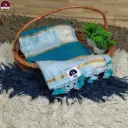 Handwoven Soft Pastle Sky Blue Body Bapta Silk Saree with Teal Blue Ghicha Pallu & Soft Copper Zari Border – Elegant Light Body Weave