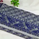 Premium Dhakai Jamdani Saree with Blouse Piece – Grey Body with Blue Border | Handwoven Traditional Saree