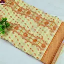 Premium Dhakai Jamdani Saree with Blouse Piece – Cream Body with Beige Border | Handwoven Traditional Saree