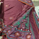 Maroon Hand-Embroidered Bangalore Silk Saree with Blouse Piece | Colorful Thread Work Party & Festive Wear Saree by Parthi