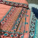 Dual Tone Semi Tussar Silk Embroidery Saree with Blouse Piece – Orange & Green | Elegant Handcrafted Thread Work Saree by Parthi