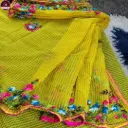 Yellow Kota Doria Embroidery Saree with Blouse Piece – Handcrafted Floral Work, Lightweight Festive Wear Saree by Parthi