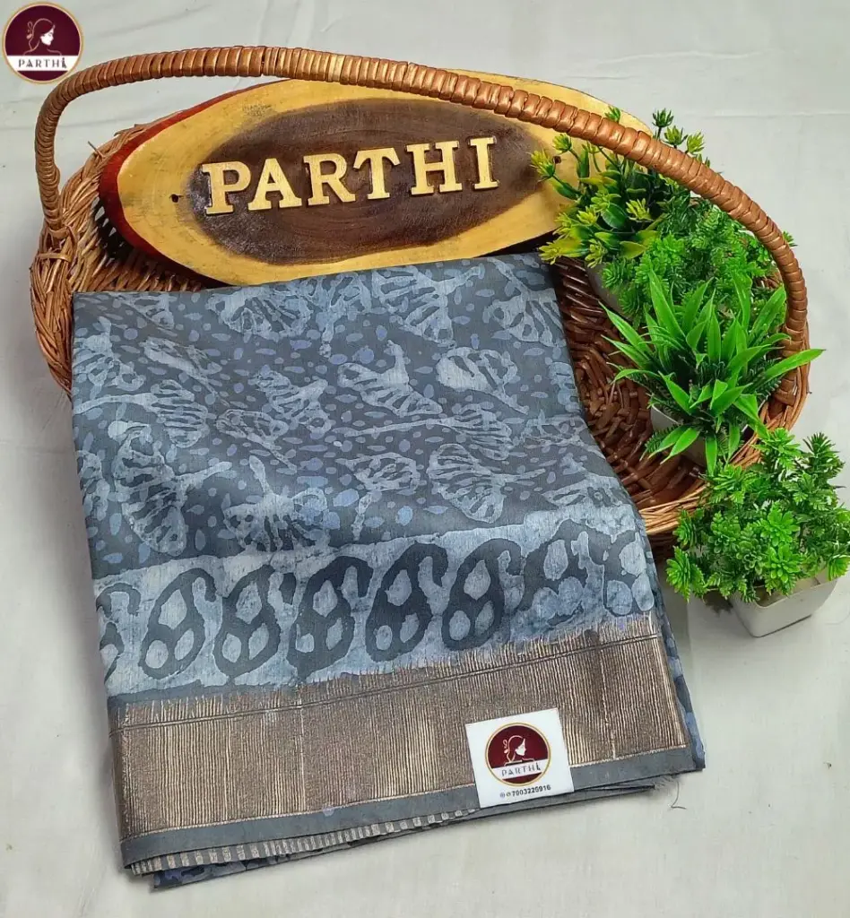 Maheshwari Eco Silk Saree – Grey Color (Vegetable Dyed)