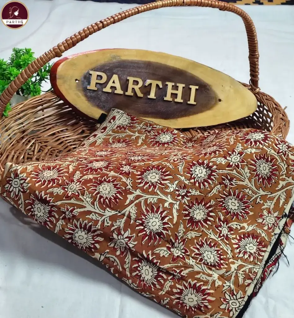 Kalamkari Modal Silk Saree with Blouse Piece – Brown-Red, Vegetable Dyed