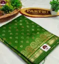Green Bapta Silk Saree with Block Print & Attached Blouse Piece | Premium Handcrafted Ethnic Saree