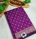 Purple Resham Katan Silk Saree with All Over Resham Thread Work & Attached Blouse Piece | Premium Handwoven Ethnic Saree