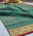 Green Dual Tone Kanchipuram Silk Saree with Zari Border & Baluchari Motif | Blouse Piece Attached