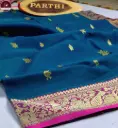 Blue Dual Tone Kanchipuram Silk Saree with Zari Border & Baluchari Motif | Blouse Piece Attached