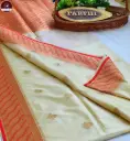 White Katan Banarasi Silk Saree with Zari Border & Contrast Blouse Piece | Premium Ethnic Wear