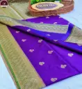 Purple Katan Banarasi Silk Saree with Zari Border & Contrast Blouse Piece | Premium Ethnic Wear