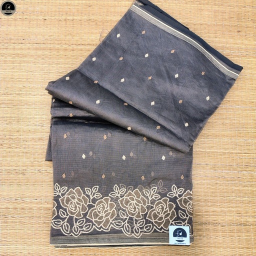 [E-COM-CK-005] Brown Saree with Embroidery Work,  Unstitched Blouse Piece, Perfect For Summer, Daily Wear Saree
