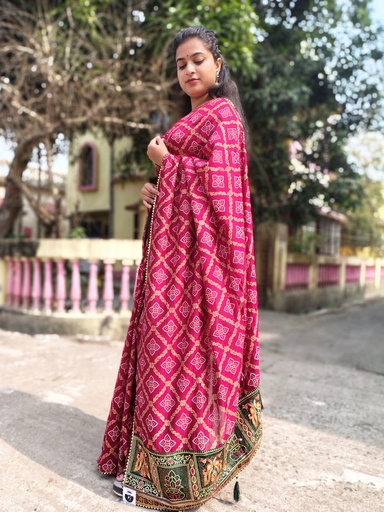 Maroon Badhni Work, Printed Saree with Thin Zari Border, Ready To Wear Saree with Unstitched Blouse  