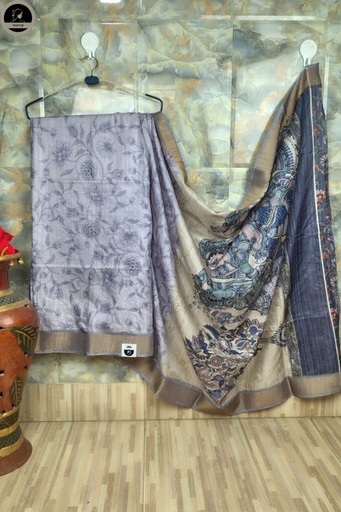 Lavonder Colour Bapta Silk Saree with Beautiful Sculpture Design in Pallu, Beautiful Printed Body with Unstitched Blouse Piece