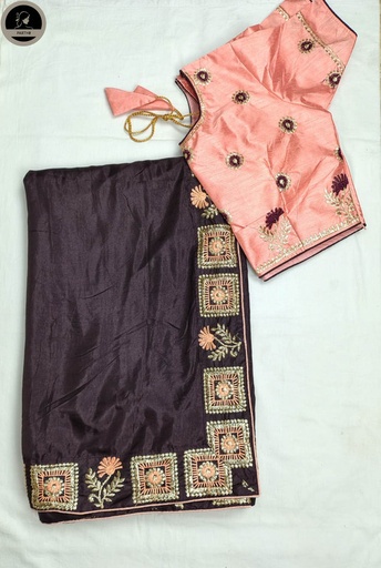 Ready To Wear Fancy Silk Saree, Brown Colour Body with Designed Blouse Attached for Occassional Wear