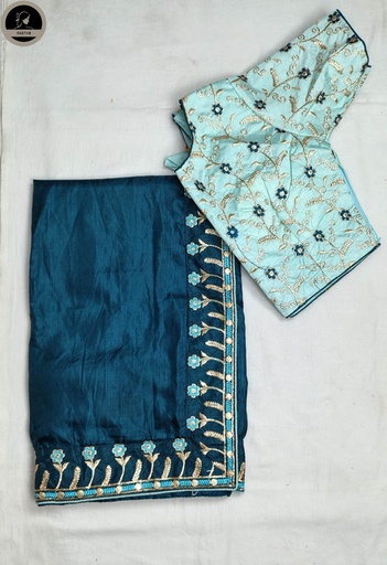 Ready To Wear Fancy Silk Saree, Blue Colour Body with Designed Blouse Attached for Occassional Wear