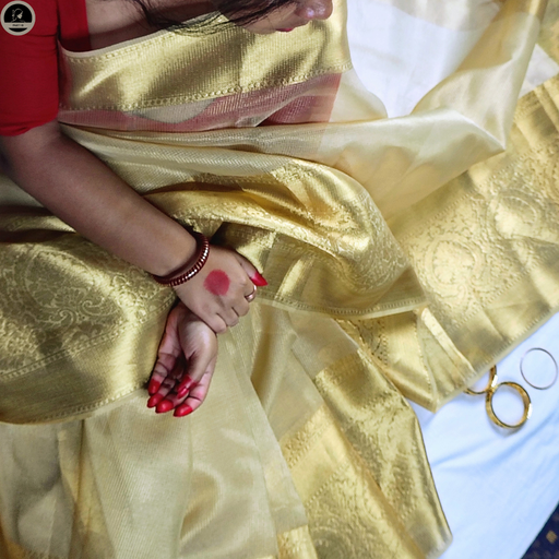 Tissue Silk Saree, Golden Colour Body with Golden Zari Border for Ocassional Wear, Unstitched Blouse
