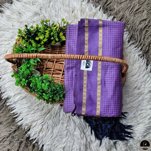 Cotton Blend Purple Gadwal Saree with All-Over Checked Design - Perfect for All Seasons