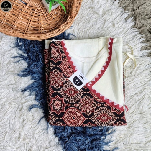 [E-COM-KUR-004] Ajrakh Print Pure Cotton Angrakha Kurti for Women