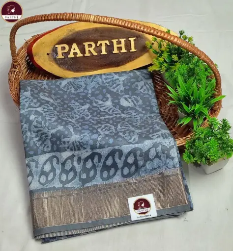 Maheshwari Eco Silk Saree – Grey Color (Vegetable Dyed)